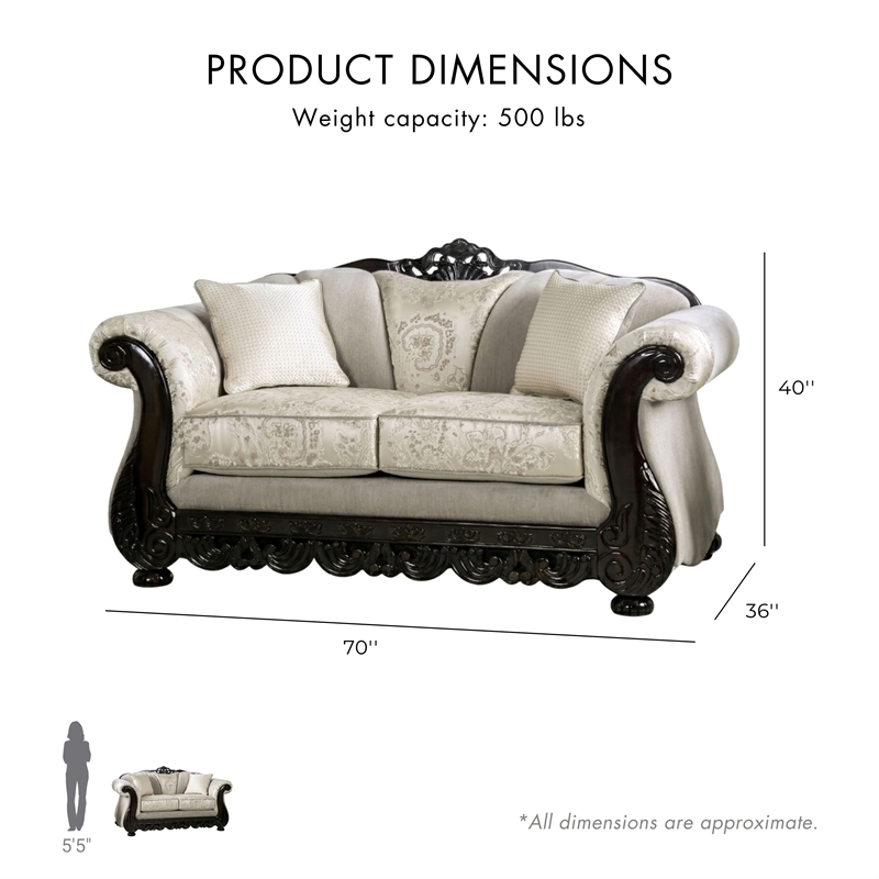 Furniture of America Eston Traditional Chenille Upholstered Loveseat in Ivory