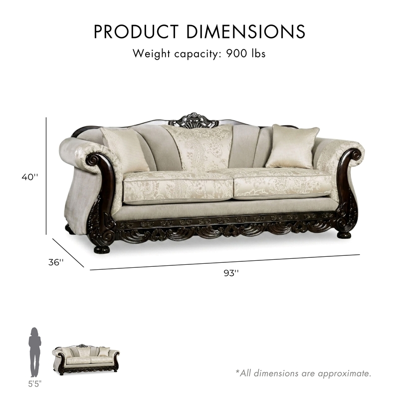 Furniture of America Eston Traditional Chenille Upholstered Sofa in Ivory