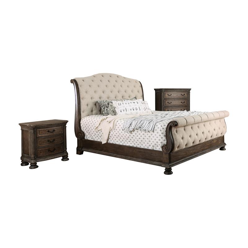 FOA Kai 3pc Natural Tone Wood Bedroom Set - Cal King + Nightstand + Chest