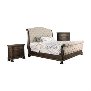 FOA Kai 3pc Natural Tone Wood Bedroom Set - Cal King + Nightstand + Chest