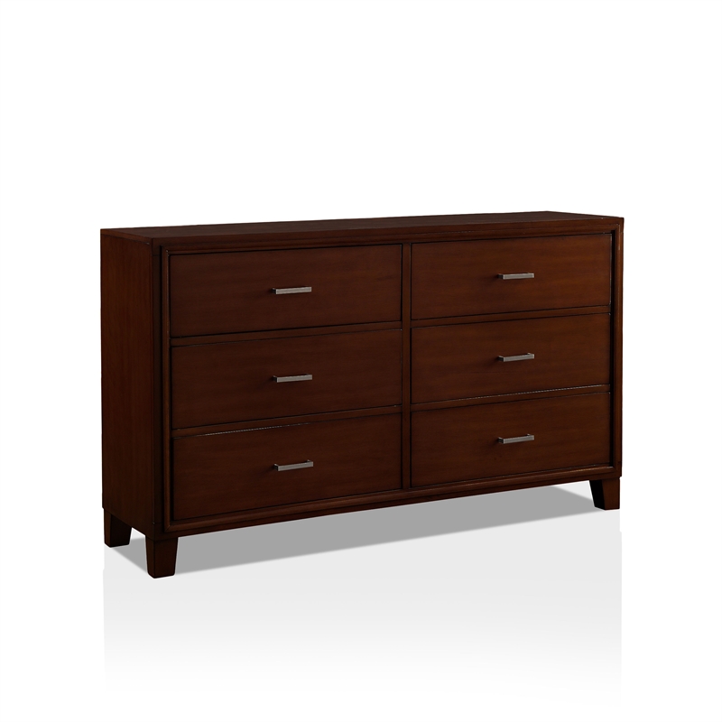 Furniture of America Sirius Solid Wood 6-Drawer Double Dresser in Brown Cherry
