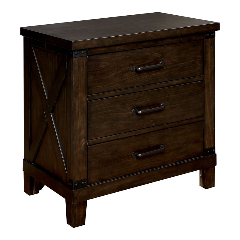 FOA Andrew 2pc Dark Walnut Solid Wood Bedroom Set - Cal King + Nightstand