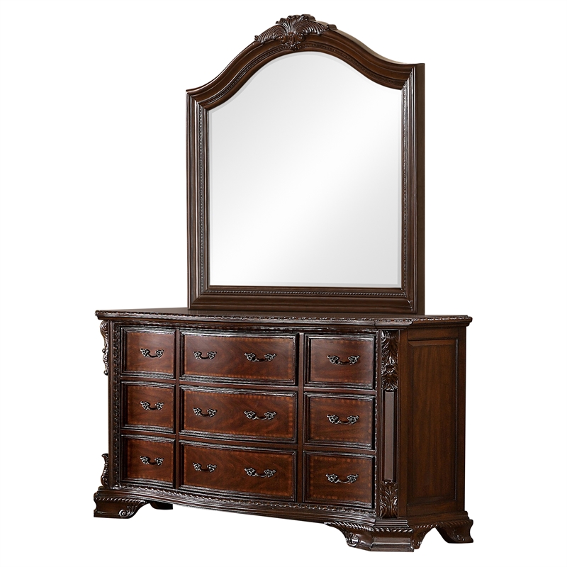 Furniture of America Cheston Wood 2-Piece Dresser with Mirror in Brown Cherry