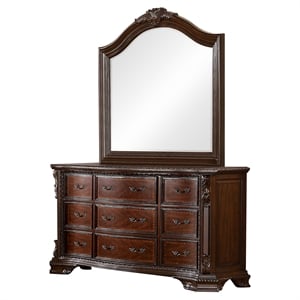 Furniture of America Cheston Wood 2-Piece Dresser with Mirror in Brown Cherry