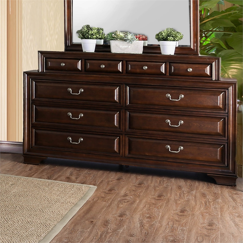 Furniture of America Bradford Wood 10-Drawer Double Dresser in Brown Cherry