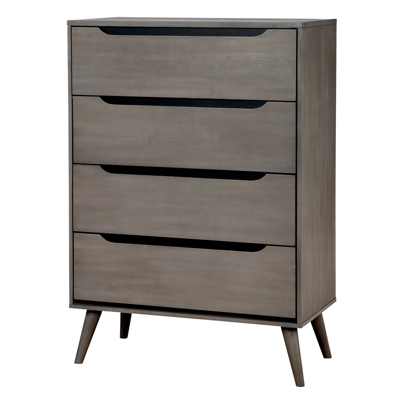 FOA Belkor 3-Piece Gray Solid Wood Bedroom Set - King + Nightstand + Chest