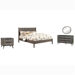 FOA Belkor 4pc Gray Wood Bedroom Set - Queen+Nightstand+Dresser+Mirror