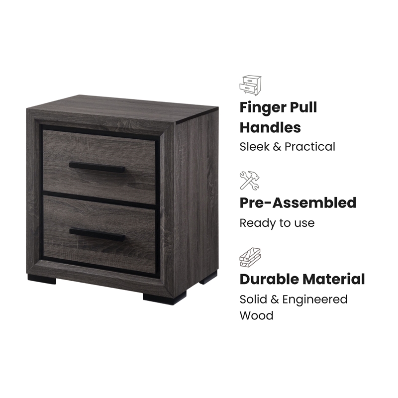 Furniture of America Drummond Contemporary Wood 2-Drawer Nightstand in Gray
