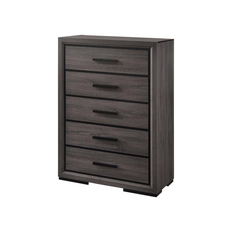 FOA Drummond 3-Piece Gray Wood Panel Bedroom Set - Queen + Nightstand + Chest