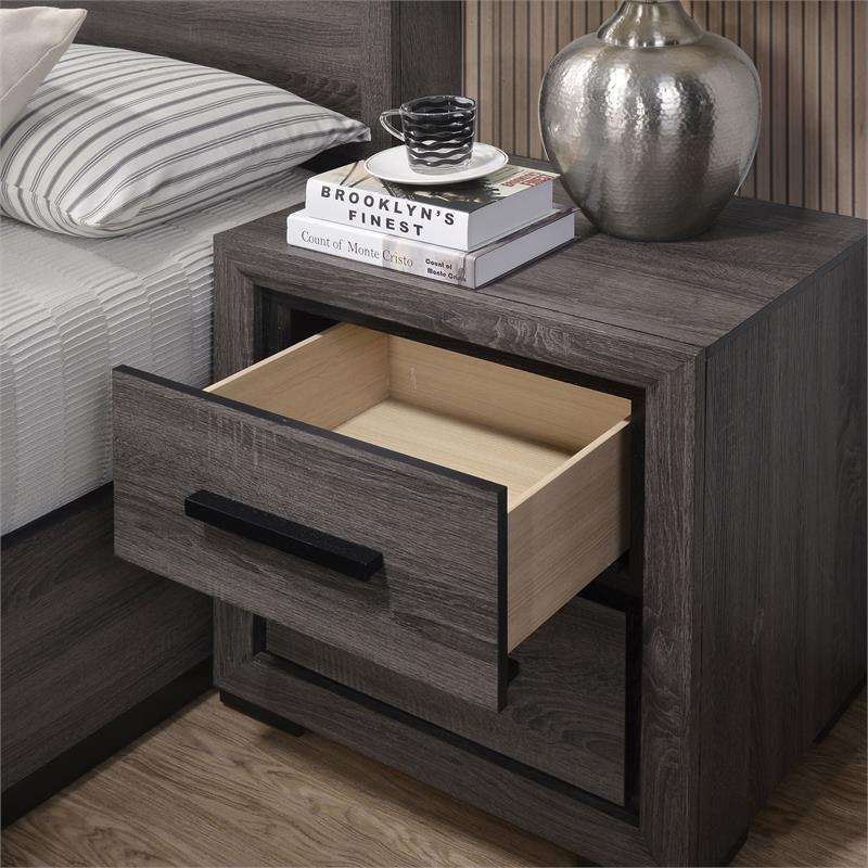 FOA Drummond 3-Piece Gray Wood Panel Bedroom Set - Queen + Nightstand + Chest