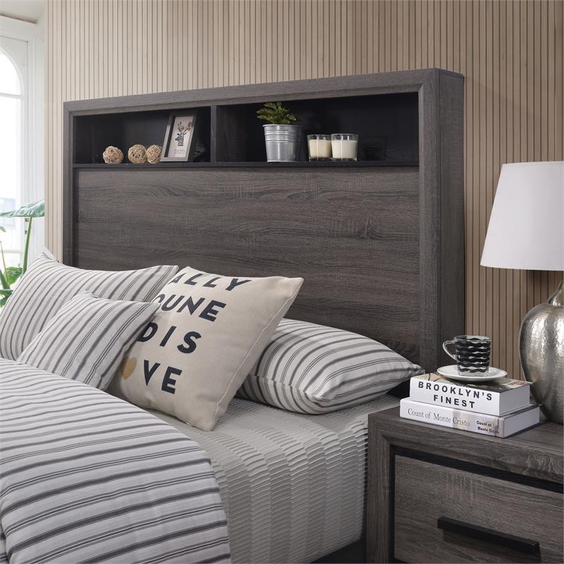 FOA Drummond 3-Piece Gray Wood Panel Bedroom Set - Queen + Nightstand + Chest