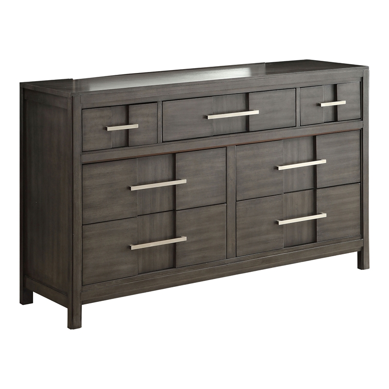 Furniture of America Vela 2-Piece Wood Dresser and Mirror in Gray