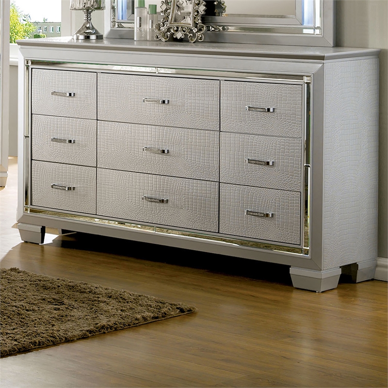 Furniture of America Rachel Contemporary Solid Wood 9-Drawer Dresser in Silver