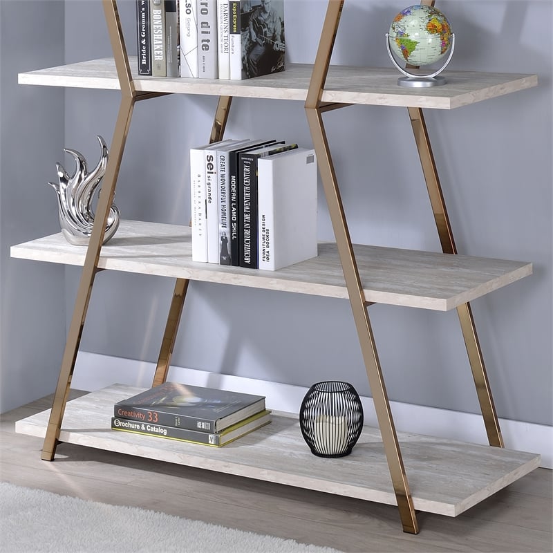Furniture of America Ketano Metal 4-Shelf Bookcase in Gold Champagne