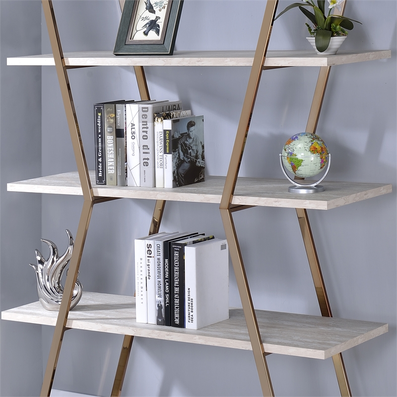 Furniture of America Ketano Metal 4-Shelf Bookcase in Gold Champagne