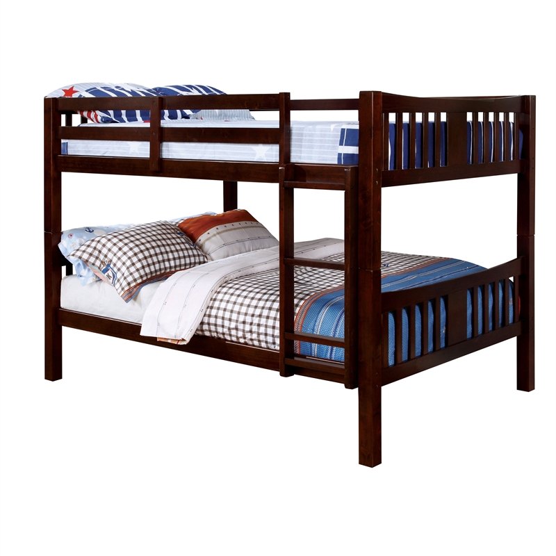 FOA Edith Transitional 2pc Dark Walnut Wood Twin over Twin Bunk Bed with Trundle