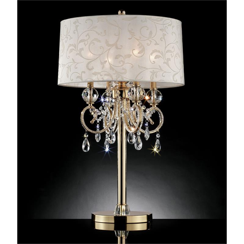 Furniture of America Janelle Glam Metal and Crystal Table Lamp in Gold