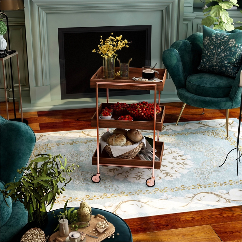 Furniture of America Kliman Industrial Wood 3-Tier Bar Cart in Walnut