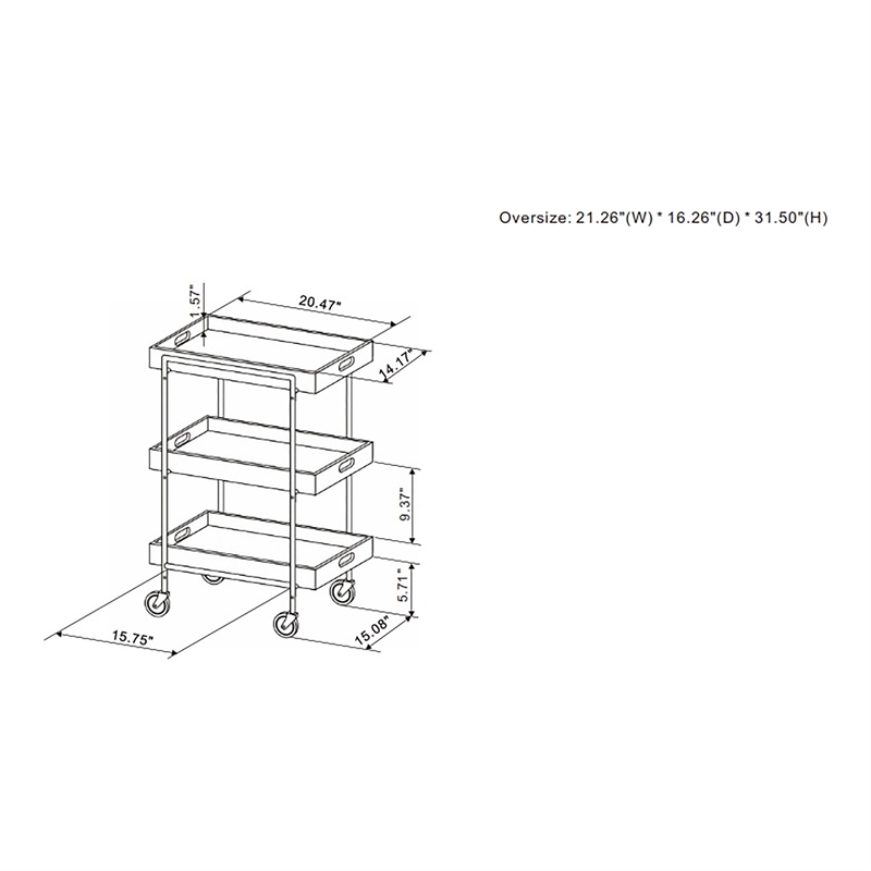 Furniture of America Kliman Industrial Wood 3-Tier Bar Cart in Walnut