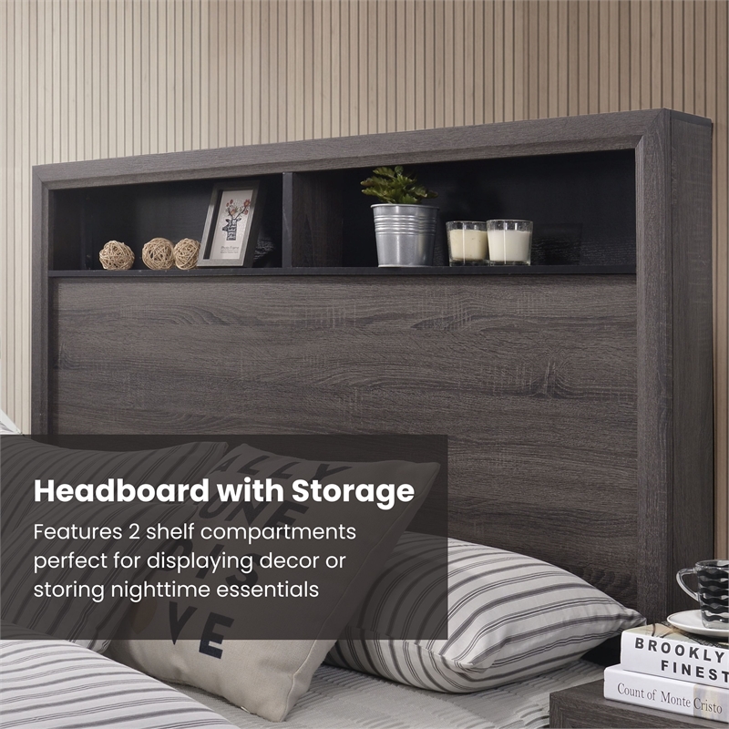 Furniture of America Drummond Wood King Storage Panel Bed in Gray