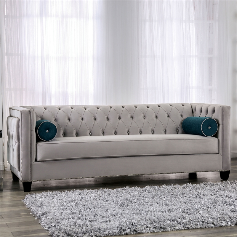Furniture of America Youngquist Transitional Fabric Upholstered Sofa in Gray