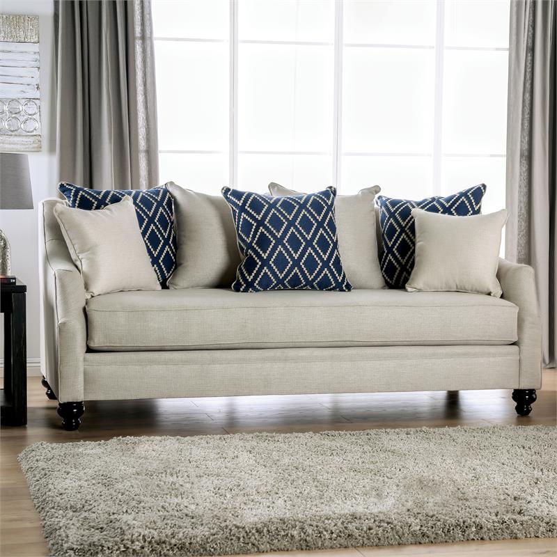 Furniture of America Hollie Transitional Fabric 2-Piece Sofa Set in Ivory