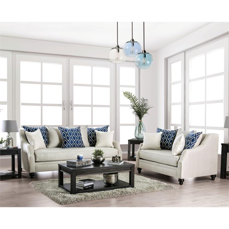 Furniture of America Hollie Transitional Fabric 2-Piece Sofa Set in Ivory