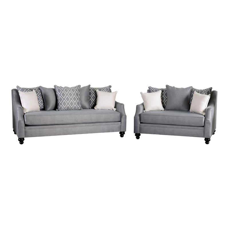 Furniture of America Hollie Transitional Fabric 2-Piece Sofa Set in Gray
