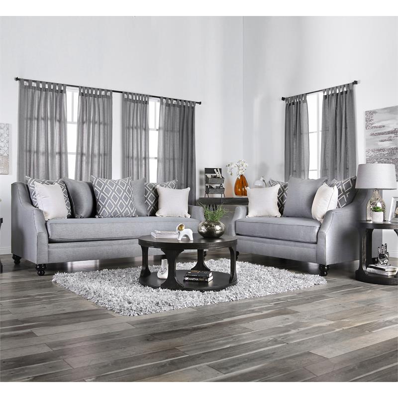 Furniture of America Hollie Transitional Fabric 2-Piece Sofa Set in Gray