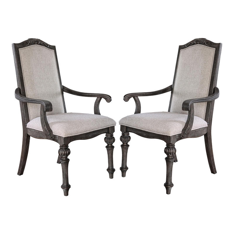Furniture of America Clyde Fabric Scrolled Arm Chair in Ivory (Set of 2)