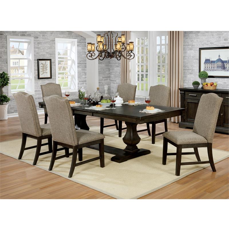 Furniture of America Lemieux Fabric Nailhead Side Chair in Espresso (Set of 2)