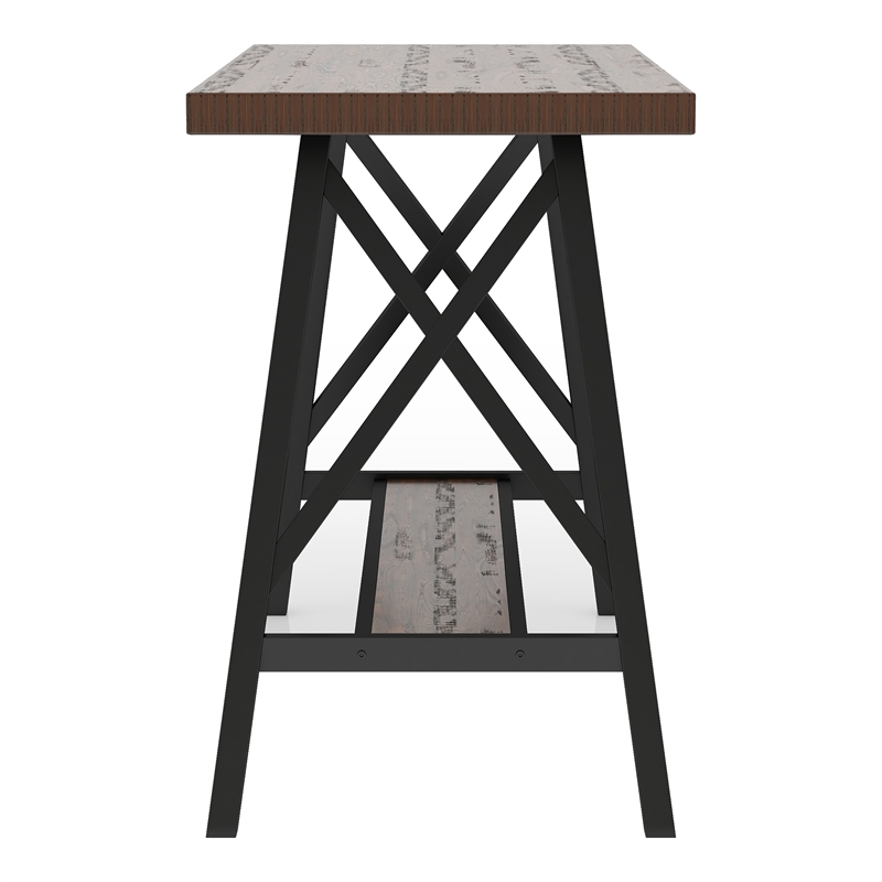 Furniture of America Deonne Wood Counter Height Table in Medium Oak and Black