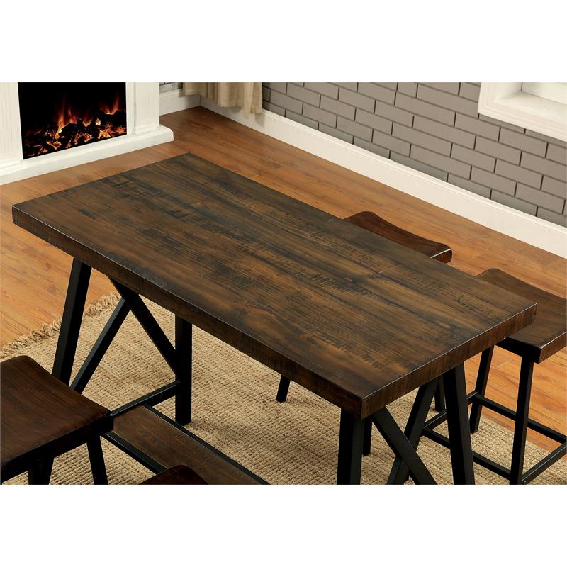 Furniture of America Deonne Wood Counter Height Table in Medium Oak and Black