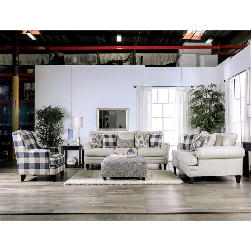 Furniture of America Calistoga Transitional Fabric Rolled Arms Loveseat in Ivory