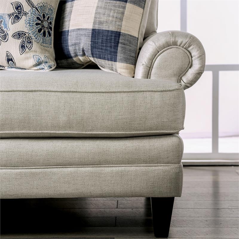 Furniture of America Calistoga Transitional Fabric Rolled Arms Sofa in Ivory