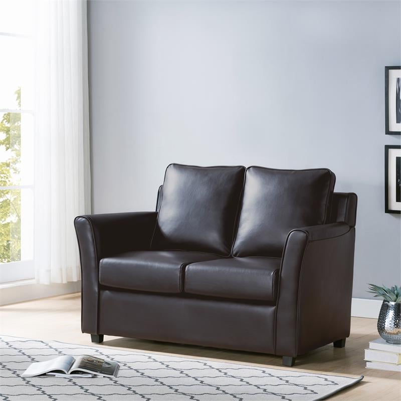 Furniture of America Lillard Faux Leather Upholstered Loveseat in Dark Gray