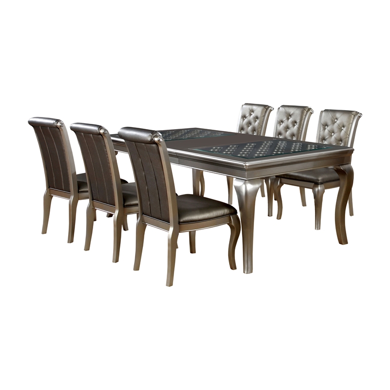Furniture of America Bethlehem Wood 7-Piece Dining Table Set in Champagne Gold