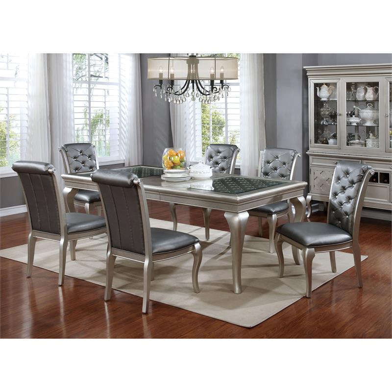 Furniture of America Bethlehem Wood 7-Piece Dining Table Set in Champagne Gold