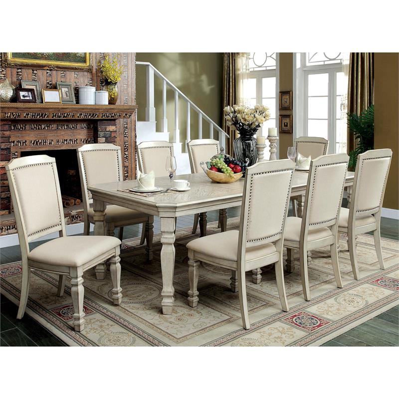 Furniture of America Gaines Wood 9-Piece Dining Set in Antique White