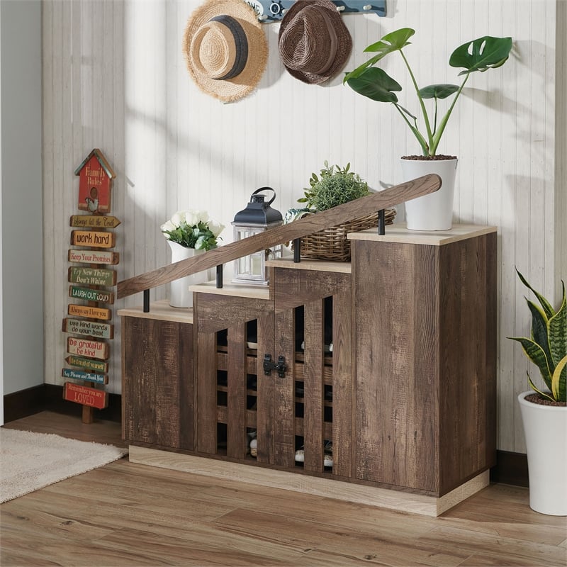 Furniture of America Barstead Wood Staircase Shoe Cabinet in Reclaimed Oak