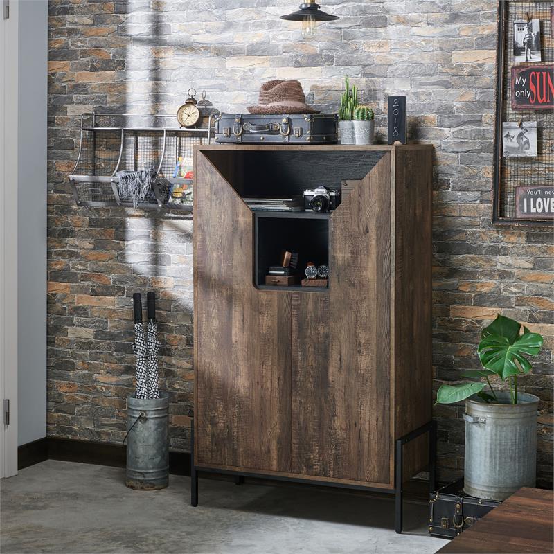 Furniture of America McCarron Rustic Wood 8-Shelf Shoe Cabinet in Reclaimed Oak