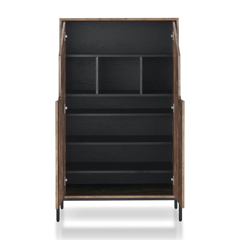 Furniture of America McCarron Rustic Wood 8-Shelf Shoe Cabinet in Reclaimed Oak