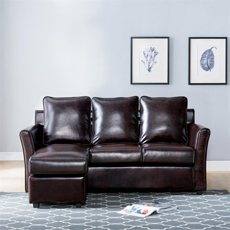 Furniture of America Sula Faux Leather Reversible Modular Sectional in Brown