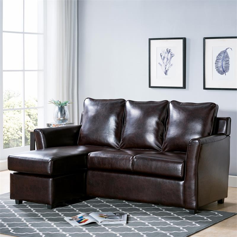 Furniture of America Sula Faux Leather Reversible Modular Sectional in Brown