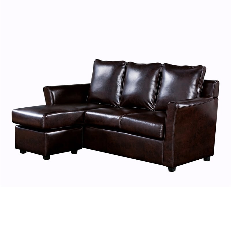 Furniture of America Sula Faux Leather Reversible Modular Sectional in Brown