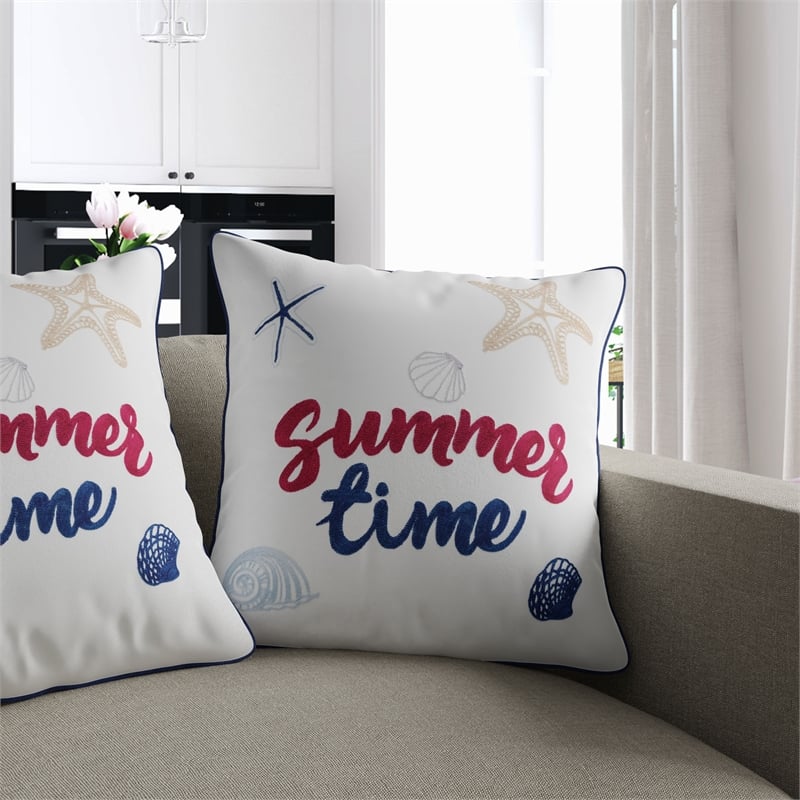 Furniture of America Paloma Cotton Summer 20-Inch White Throw Pillow (Set of 2)