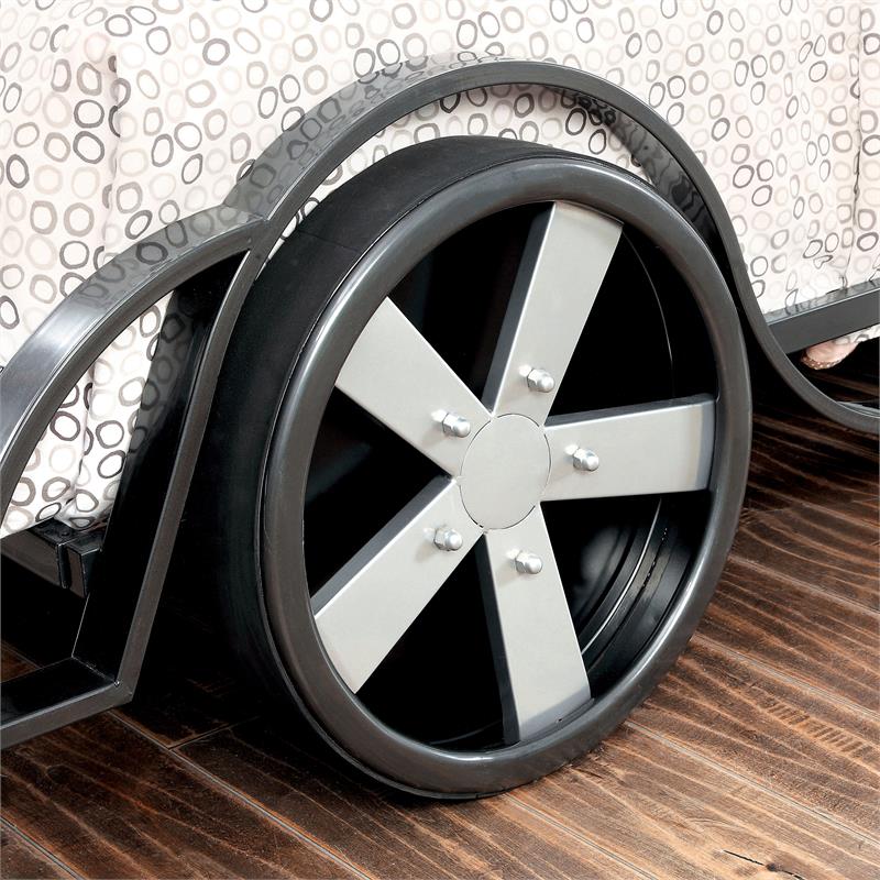 Furniture of America Sainz Metal Full Racecar Bed in Gun Metal and Silver