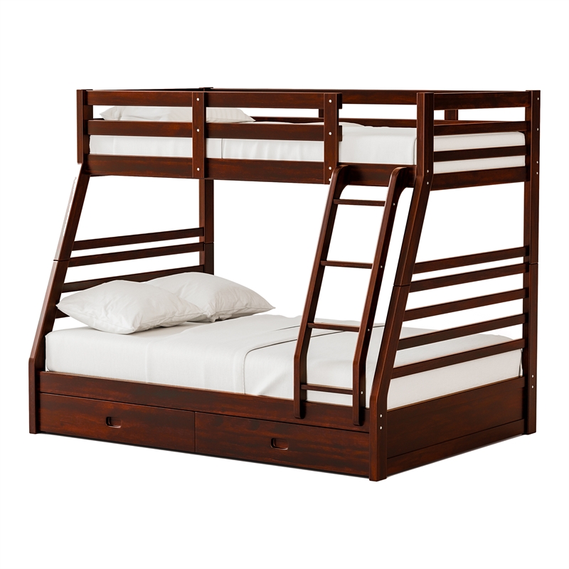 Furniture of America Tomi Wood Twin over Full Storage Bunk Bed in Dark Walnut