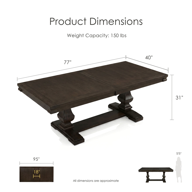 Furniture of America Lemieux Solid Wood Expandable Dining Table in Espresso