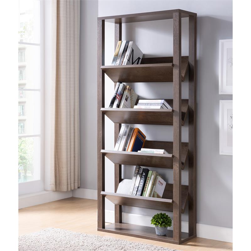 Furniture of America Rubus Wood 5-Shelf 71-Inch Etagere Bookcase in Walnut
